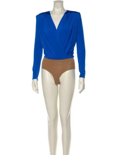 Pre-owned L'agence V-neck Long Sleeve Bodysuit In Blue
