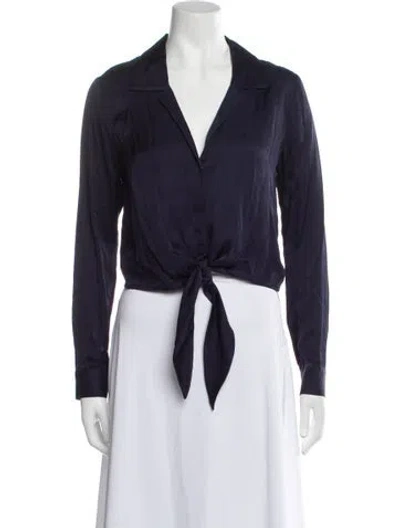 Pre-owned L'agence V-neck Long Sleeve Bodysuit In Blue