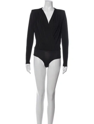 Pre-owned L'agence V-neck Long Sleeve Bodysuit In Blue