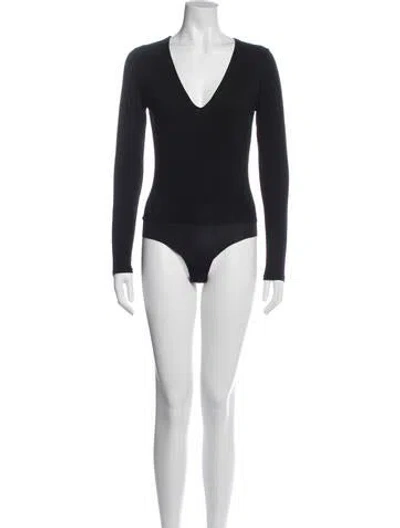 Pre-owned L'agence V-neck Long Sleeve Bodysuit In Blue