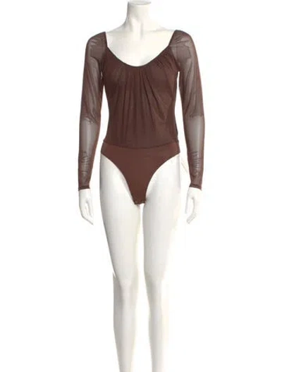 Pre-owned L'agence V-neck Long Sleeve Bodysuit In Brown