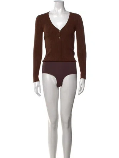 Pre-owned L'agence V-neck Long Sleeve Bodysuit In Brown