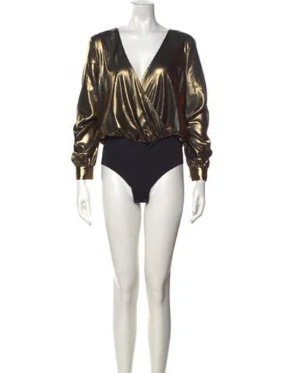 Pre-owned L'agence V-neck Long Sleeve Bodysuit In Gold/metallic