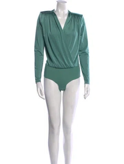 Pre-owned L'agence V-neck Long Sleeve Bodysuit In Green