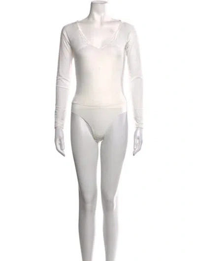 Pre-owned L'agence V-neck Long Sleeve Bodysuit In Neutrals