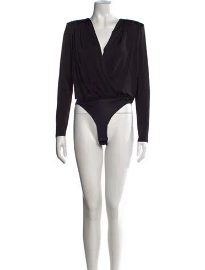 Pre-owned L'agence V-neck Long Sleeve Bodysuit W/ Tags In Black