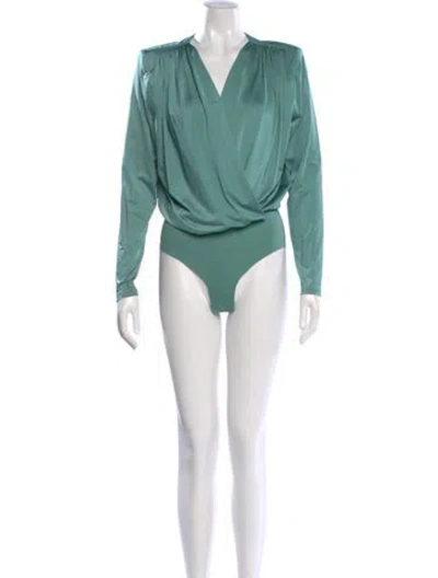 Pre-owned L'agence V-neck Long Sleeve Bodysuit W/ Tags In Green
