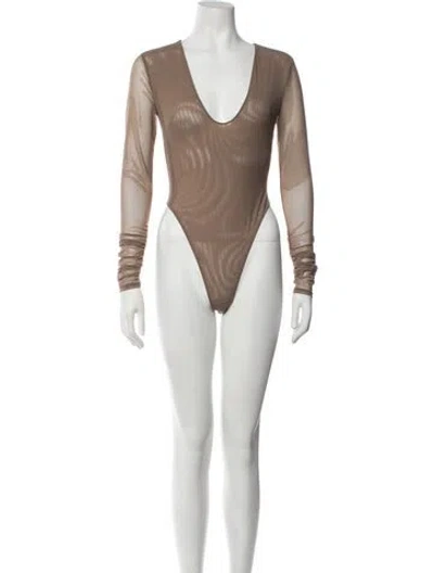 Pre-owned L'agence V-neck Long Sleeve Bodysuit W/ Tags In Neutrals