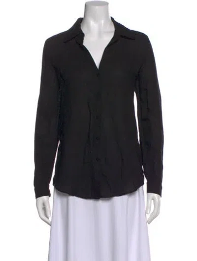 Pre-owned L'agence V-neck Long Sleeve Button-up Top In Black