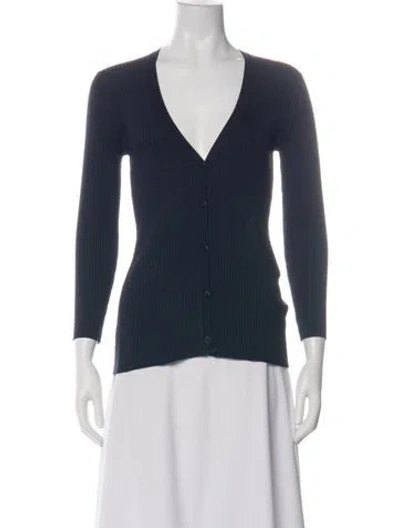 Pre-owned L'agence V-neck Long Sleeve Button-up Top In Green