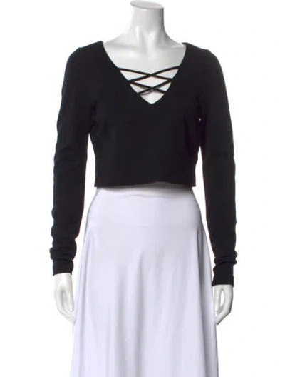 Pre-owned L'agence V-neck Long Sleeve Crop Top In Black