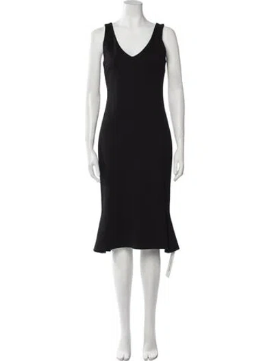 Pre-owned L'agence V-neck Midi Length Dress In Black
