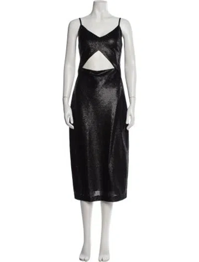 Pre-owned L'agence V-neck Midi Length Dress In Black
