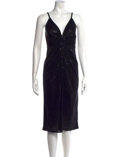 Pre-owned L'agence V-neck Midi Length Dress In Black