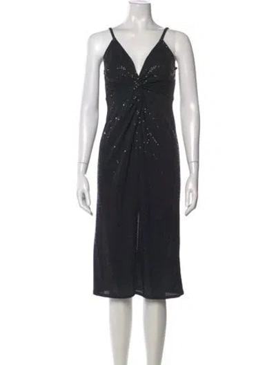 Pre-owned L'agence V-neck Midi Length Dress In Black
