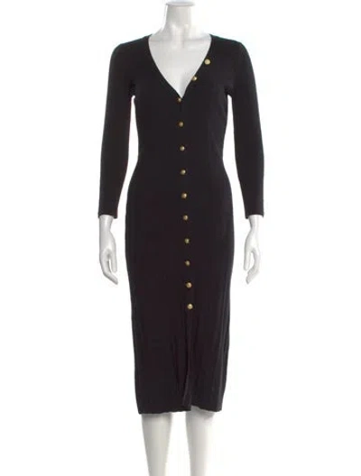Pre-owned L'agence V-neck Midi Length Dress In Black