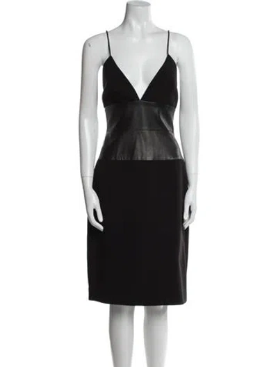 Pre-owned L'agence V-neck Midi Length Dress In Black