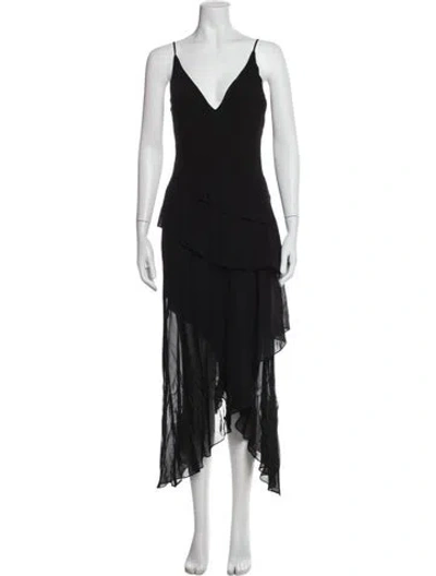 Pre-owned L'agence V-neck Midi Length Dress In Black