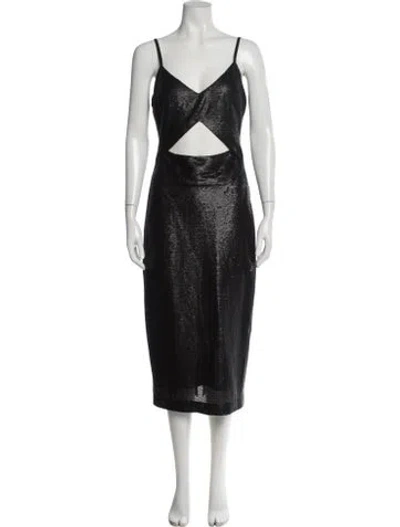 Pre-owned L'agence V-neck Midi Length Dress In Black