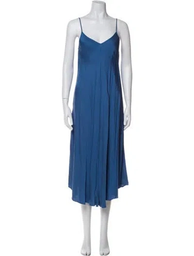Pre-owned L'agence V-neck Midi Length Dress In Blue