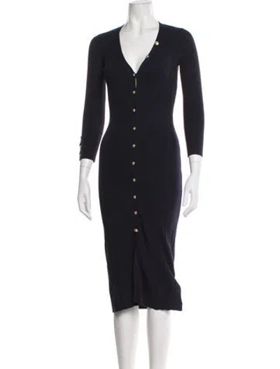 Pre-owned L'agence V-neck Midi Length Dress In Blue