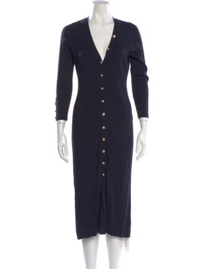 Pre-owned L'agence V-neck Midi Length Dress In Blue