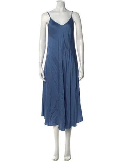 Pre-owned L'agence V-neck Midi Length Dress In Blue
