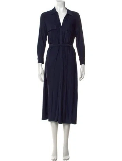 Pre-owned L'agence V-neck Midi Length Dress In Blue