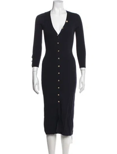 Pre-owned L'agence V-neck Midi Length Dress In Blue