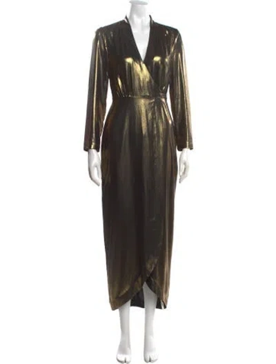 Pre-owned L'agence V-neck Midi Length Dress In Gold/metallic