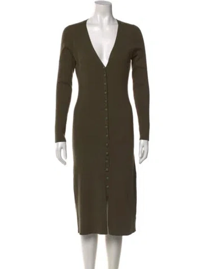 Pre-owned L'agence V-neck Midi Length Dress In Green
