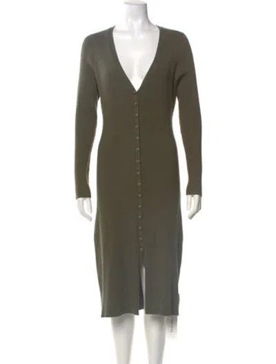 Pre-owned L'agence V-neck Midi Length Dress In Green