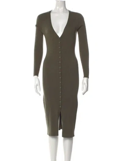 Pre-owned L'agence V-neck Midi Length Dress In Green