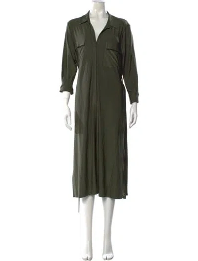 Pre-owned L'agence V-neck Midi Length Dress In Green