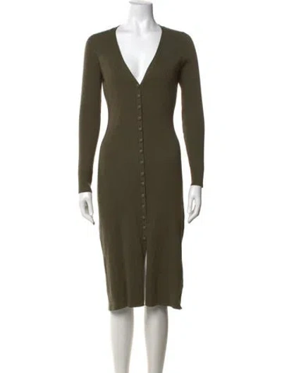 Pre-owned L'agence V-neck Midi Length Dress In Green