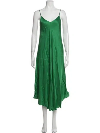 Pre-owned L'agence V-neck Midi Length Dress In Green