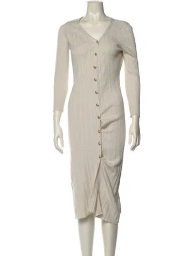 Pre-owned L'agence V-neck Midi Length Dress In Neutral