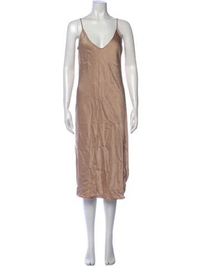Pre-owned L'agence V-neck Midi Length Dress In Neutral