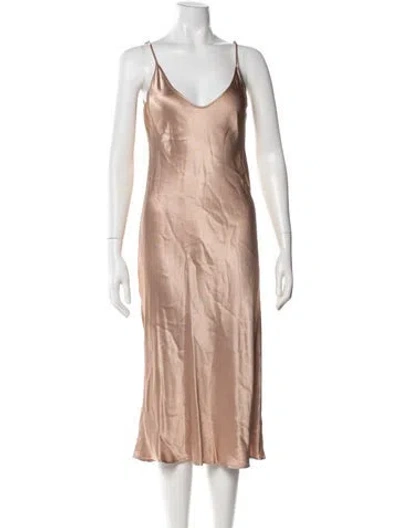 Pre-owned L'agence V-neck Midi Length Dress In Neutral