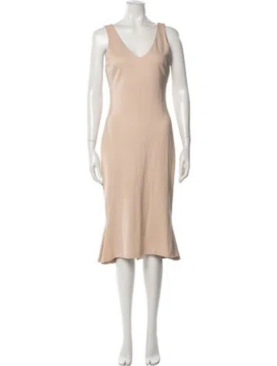 Pre-owned L'agence V-neck Midi Length Dress In Neutral
