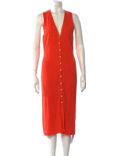 Pre-owned L'agence V-neck Midi Length Dress In Orange