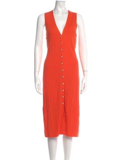 Pre-owned L'agence V-neck Midi Length Dress In Orange