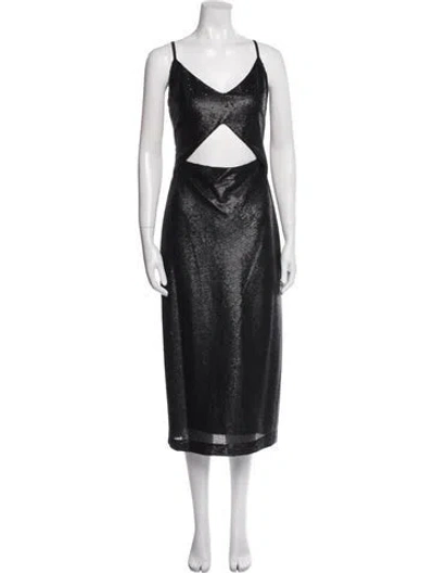 Pre-owned L'agence V-neck Midi Length Dress W/ Tags In Black