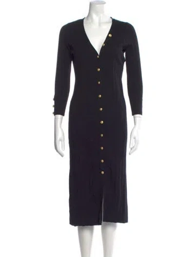 Pre-owned L'agence V-neck Midi Length Dress W/ Tags In Black