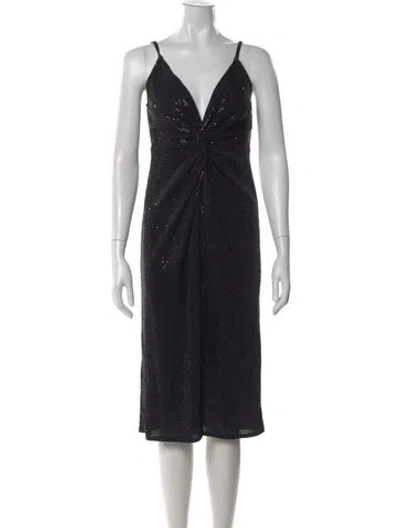 Pre-owned L'agence V-neck Midi Length Dress W/ Tags In Black