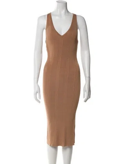 Pre-owned L'agence V-neck Midi Length Dress W/ Tags In Brown