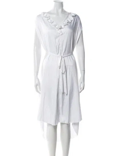 Pre-owned L'agence V-neck Midi Length Dress In White