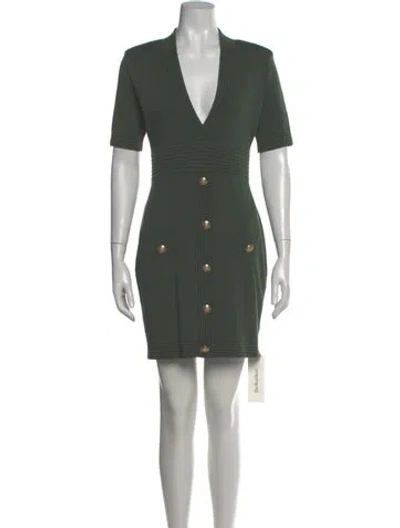 Pre-owned L'agence V-neck Mini Dress In Green