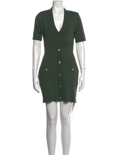 Pre-owned L'agence V-neck Mini Dress In Green