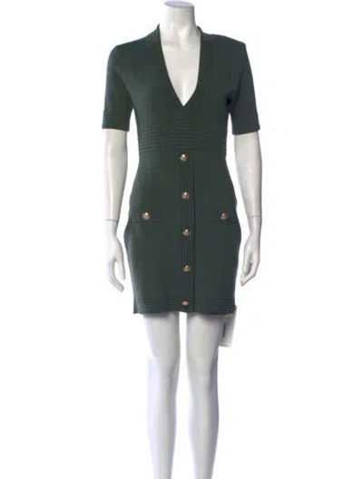 Pre-owned L'agence V-neck Mini Dress In Green